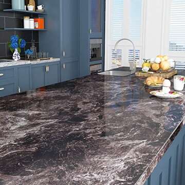 Livelynine 197 x 24 Inch Wide Dark Marble Wallpaper Peel and Stick Countertops Waterproof Contact Paper for Countertops Desk Table Kitchen Counter Top Covers Countertop Wrap,Home Renovation Items