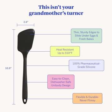 GIR: Get It Right - Premium Mini Silicone Spatula Turner - 11" x 2.6" x 0.7" - Seamless One Piece Design - Nonstick & Heat Resistant - Food Grade - Rubber Spatula - Baking & Cooking - BPA-Free - Black