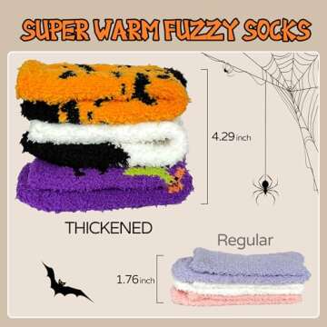 AIVEI Halloween Socks 3 Pairs Fuzzy Fluffy Cozy Funny Novelty Crew Socks Thermal Warm Thick Winter Socks Gifts for Women Cute Boo Spooky Basket Stuffers