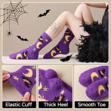 AIVEI Halloween Socks 3 Pairs Fuzzy Fluffy Cozy Funny Novelty Crew Socks Thermal Warm Thick Winter Socks Gifts for Women Cute Boo Spooky Basket Stuffers