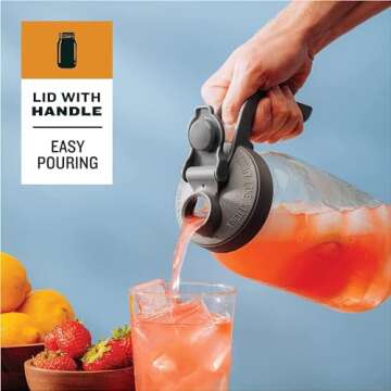 County Line Kitchen Wide Mouth Mason Jar Pour Spout Lid - Flip Cap Drinking/Canning Lids - Handle & Airtight Leak-Proof Seal - Accessories for Pitcher - Fits 32 oz & 64 oz, Black - 1 Pack