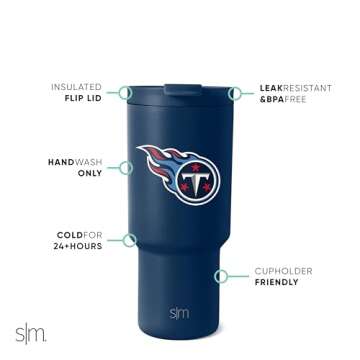 Simple Modern Officially Licensed NFL Tennessee Titans 30 oz Tumbler with Flip Lid and Straws | Insulated Cup Stainless Steel | Gifts for Men Women | Trek Collection | Tennessee Titans