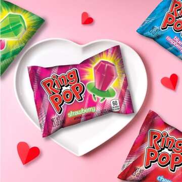 Ring Pop Individually Wrapped Bulk Lollipop Variety Party Pack – 50 Count Suckers w/ Assorted Fruity Flavors - Fun Bulk Candy for Kids - Hard Candy for Party Favors, Birthdays & Goodie Bags