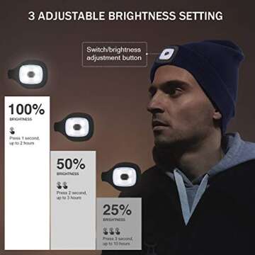 YunTuo Unisex LED Beanie – USB Rechargeable Headlamp Hat for Winter Adventures