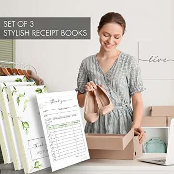 Beautiful Greenery Thank You Receipt Book Set of 3 for Small Businesses - Aesthetic and Easy to Use Receipt Pad - The Perfect Business Supplies That Helps You and Your Happy Clients to Stay Organized