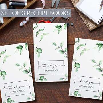 Beautiful Greenery Thank You Receipt Book Set of 3 for Small Businesses - Aesthetic and Easy to Use Receipt Pad - The Perfect Business Supplies That Helps You and Your Happy Clients to Stay Organized