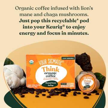 Four Sigmatic Mushroom Coffee K-Cups | Organic Dark Roast Coffee with Lion’s Mane & Yacon | Focus & Immune Support | Vegan & Keto | Sustainable Pods | 48 Count