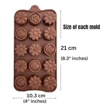 KITCHENATICS Silicone Molds for Chocolate, Nonstick Chocolate Molds Silicone Set, Food Safe Chocolate Candy Molds Assorted Designs- Flower Silicone Mold, Heart Chocolate Mold, Stars, Etc - 6 Pieces