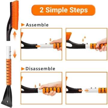 PLACHIDAY Snow Brush & Ice Scraper, 27 Inch, Ice Scrapers for Car Windshield, Detachable Snow Removal Tool with Ergonomic Foam Grip for Cars, Trucks, Suvs (Heavy Duty Abs, PVC Brush)