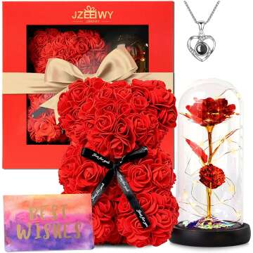 JZEEIWY Light Up Rose Bear Gift - Unique Floral Surprise