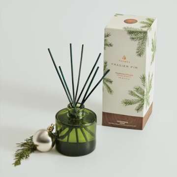 Thymes Frasier Fir Reed Diffuser Set – Includes Reeds, Fragrance Oil, and Frosted Glass Bottle – Fragrance Oil Diffuser – Room Fresheners – Luxury Home Decor – Green (Heritage, 4 fl oz)