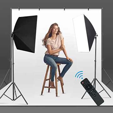 MOUNTDOG Softbox Lighting Kit, 2x19.7"x27.5" Photography Continuous Lighting System with 2pcs 85W 5700K E27 Socket LED Bulbs and Remote for Portrait Product Fashion Photography