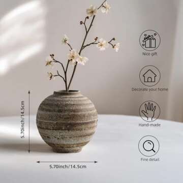 DIF DECO Ceramic Farmhouse Vase Rustic Decor,Pottery Decorative Flower Vases for Home Decor,Boho Vase for Table, Living Room,Bathroom,Shelf,Mantel Decoration,5.5 inch