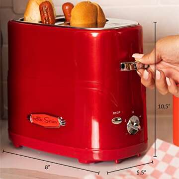 Retro 2 Slot Hot Dog Toaster with Tongs - Metallic Red