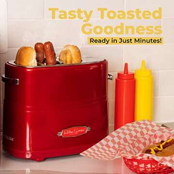 Retro 2 Slot Hot Dog Toaster with Tongs - Metallic Red