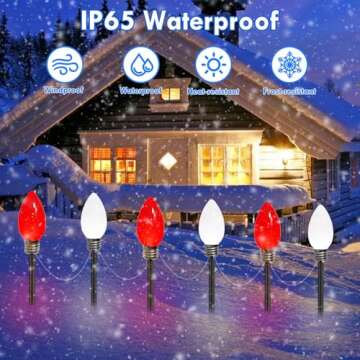 12 Pack Jumbo C9 Christmas Decorations Outdoor Waterproof, Solar Christmas Path Lights with Pathway Marker Stakes, Solar Powered Lights for Outside Yard Lawn Garden Xmas Holiday Decor (Red and White)