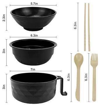 Anyfeel Ramen Cooker, Microwave Ramen Bowl Set with Chopsticks Spoon Ramen Noodle Bowl Instant Cooking for College Dorm Room Essentials, Dishwasher-Safe, BPA-Free (Black)