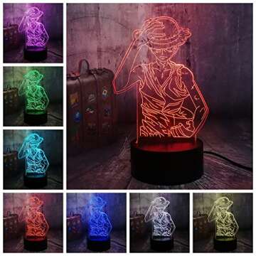 Bri-moryea Japan Anime Monkey D. Luffy 3D LED Illusion Night Light 7 Colors Desk Lamp Home Bedroom Decor Child Birthday Christmas Kids Toys(Monkey D. Luffy)