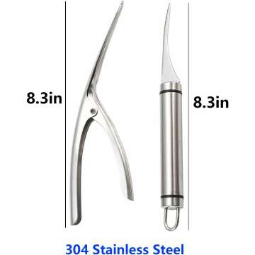 (2 Pack) Stainless Steel Shrimp Line Knife+ Shrimp Peeler, Shrimp line tool Easily Remove Fish Scales shrimp shells Feather for Kitchen Tools (2021 Newest)