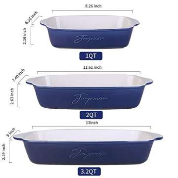 Joyroom Bakeware Sets, Ceramic Baking Dish Set, Casserole Dish Set, Lasagna Pan, Rectangular Baking Pans Set for Cooking, Cake Dinner, Kitchen, 9 x 13 Inches, Letter Collection Set of 3 (Indigo)