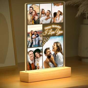 KoxSmar Personalized Anniversary Couples Gifts for Women & Men, Personalized Picture Frames with Photos, Custom Acrylic Plaque with Night Light, Personalized Birthday Gifts for Boyfriend, Girlfriend