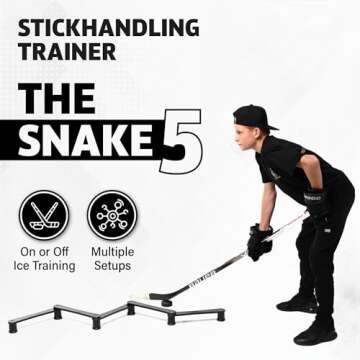 ACE HOCKEY Lightweight Stickhandling Training Aid - Snake 5, Equipment for Puck Control, Street Hockey Training, Reaction Time and Coordination, Durable, Portable and Adjustable