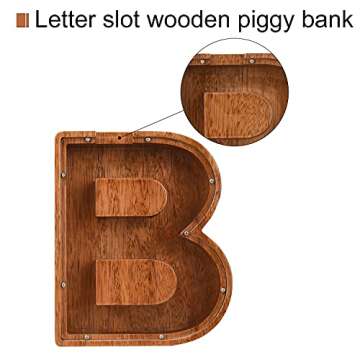 JFLL Personalized Wooden Letter Piggy Bank,(Laser Engraved Name) 1.8 inch Thick Custom Wood Alphabet Letter Coin Bank Money Box Initials Bank Birthday Gift Room Decoration (N)