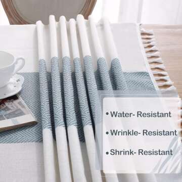 Laolitou Tablecloth for Dining Table Rustic Farmhouse Kitchen Table Cloth Coffee Table Cover, Cotton Linen Fabric Small Rectangle Table Cloths, Beige, Blue Stripe, 55x55 Inch