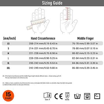 Vgo... 15-Pairs Safety Work Gloves, Gardening Gloves, Polyurethane Coated, Dipping Gloves, Latex Free (Size L, Yellow, PU2103)