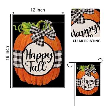 Covido Home Decorative Pumpkin Garden Flag, Happy Fall House Yard Outdoor Welcome Decor Buffalo Plaid Check Sign, Farmhouse Autumn Outside Decoration Seasonal Burlap Small Flag Double Sided 12 x 18