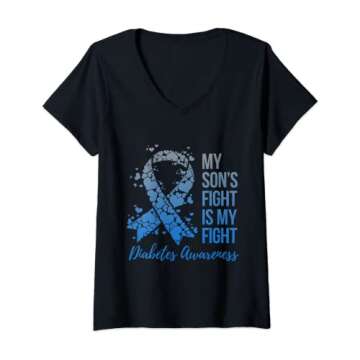 Womens T1D Son Tee Type 1 Diabetic Warrior Diabetes Awareness V-Neck T-Shirt