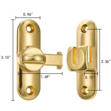 Wocoe 3 Packs Gold Barn Door Locks - 90/180 Degree Flip Latch Hardware - Zinc Alloy Security Latches for Barn Doors, Windows, Garden Gates, Cabinets, and Sliding Doors