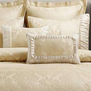 Royal Tradition Sara Jacquard Cotton Blend, Full-Queen 7PC Duvet Cover Set, Multi-Tone of Beige