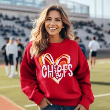 LOTUCY Football Sweatshirt Women Game Day Sweatshirts Football Team Fans Pullover Shirt Heart Graphic Long Sleeve Tops Red