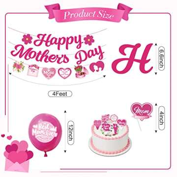 Mother's Day Decorations, Happy Mother's Day Decorations Includes Happy Mother's Day Banner Cake Topper Balloons Hanging Swirls Mother's Day Decorations for Party 36PCS