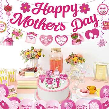 Mother's Day Decorations, Happy Mother's Day Decorations Includes Happy Mother's Day Banner Cake Topper Balloons Hanging Swirls Mother's Day Decorations for Party 36PCS