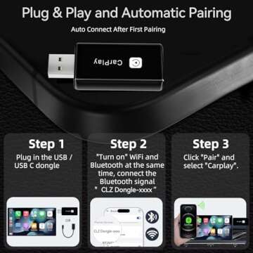 ULA-YUAN Wireless CarPlay Adapter, Easy Plug & Play Converts Wired CarPlay to Wireless,Convert Wired to Wireless CarPlay Dongle for Cars,Compatible with Cars from 2016 & for iPhone iOS 10+/