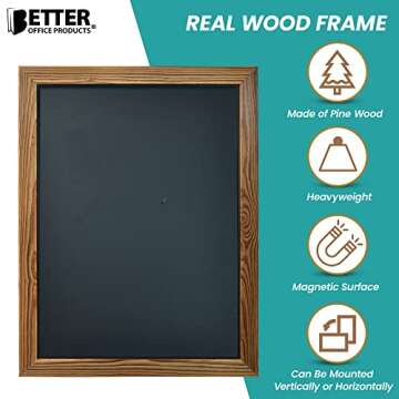 Better Office Products Magnetic Wall Chalkboard, Large Size 18" x 24", Rustic Wood Frame, Chalkboard Sign, Vertical or Horizontal Wall Mount, Includes Chalk and Eraser,(Rustic Brown)