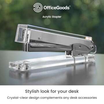 OfficeGoods Acrylic Stapler - Aesthetic Staplers for Desk, Home or Office - Unique and Stylish Design - Take Standard 1.4 inch of Staples - Silver