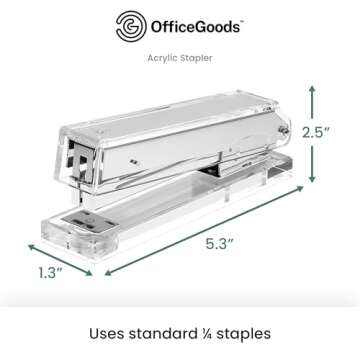 OfficeGoods Acrylic Stapler - Aesthetic Staplers for Desk, Home or Office - Unique and Stylish Design - Take Standard 1.4 inch of Staples - Silver