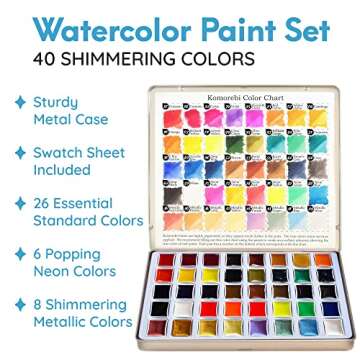 Mozart Premium Japanese Watercolor Paint Set – 40 Rich Water Color –Include Pans, Metallic & Neon Water Colors – Artist Quality– Watercolor Paint Perfect Watercolor Set for Adults, Kids Students