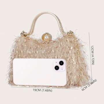 RonFoxi Gold Fluffy Tassel Clutch for Women