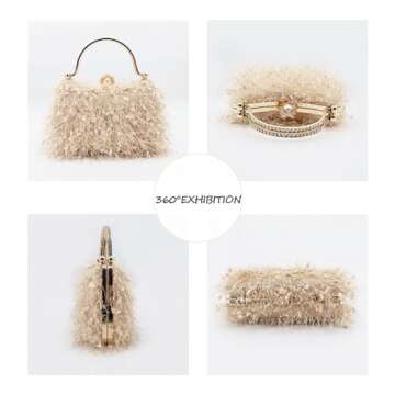 RonFoxi Gold Fluffy Tassel Clutch for Women