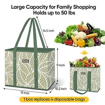 BALEINE 3Pk Reusable Grocery Bags, Foldable Shopping Bags for Groceries with Reinforced Bottom & Handles (Antique Foliage)