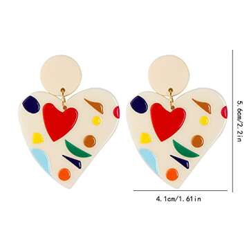 CHUNYANAN Fashion Retro Resin Geometric Lovely Heart Milky Acrylic Resin Love Earrings for Women Girls Elegant Bohemian Temperament Jewelry (Color Heart Love Earrings)