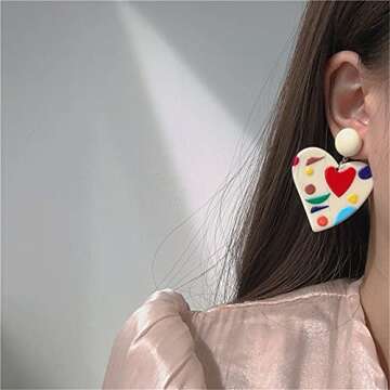 CHUNYANAN Fashion Retro Resin Geometric Lovely Heart Milky Acrylic Resin Love Earrings for Women Girls Elegant Bohemian Temperament Jewelry (Color Heart Love Earrings)