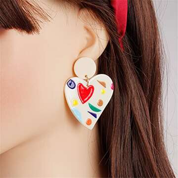 CHUNYANAN Fashion Retro Resin Geometric Lovely Heart Milky Acrylic Resin Love Earrings for Women Girls Elegant Bohemian Temperament Jewelry (Color Heart Love Earrings)