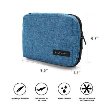 BAGSMART Electronics Organizer Travel Case, Small Travel Cord Organizer Bag for Travel Essentials, Travel Tech Organizer as Travel Accessories for Men Women, Cable Organizer for Phone, SD Card, Blue