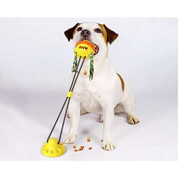 NC Dog Bite Sucker Cup Tug-of-war Toy with Suction Cup Multifunctional Interactive Pet Radical Chewing Rope Puzzle Bite Squeak Toy Ball with Teeth Cleaning and Food Distribution Function