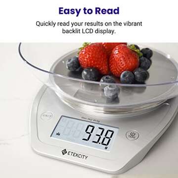 Etekcity 0.1g Food Kitchen Scale, Bowl, Digital Grams and Ounces for Weight Loss, Dieting, Baking, Cooking, and Meal Prep, 11lb/5kg, Stainless Steel Silver